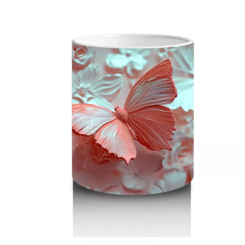 Açık Mavi Gül Yaprakları Üzerinde Narin Kelebek - Baskılı kahve kupası - 3