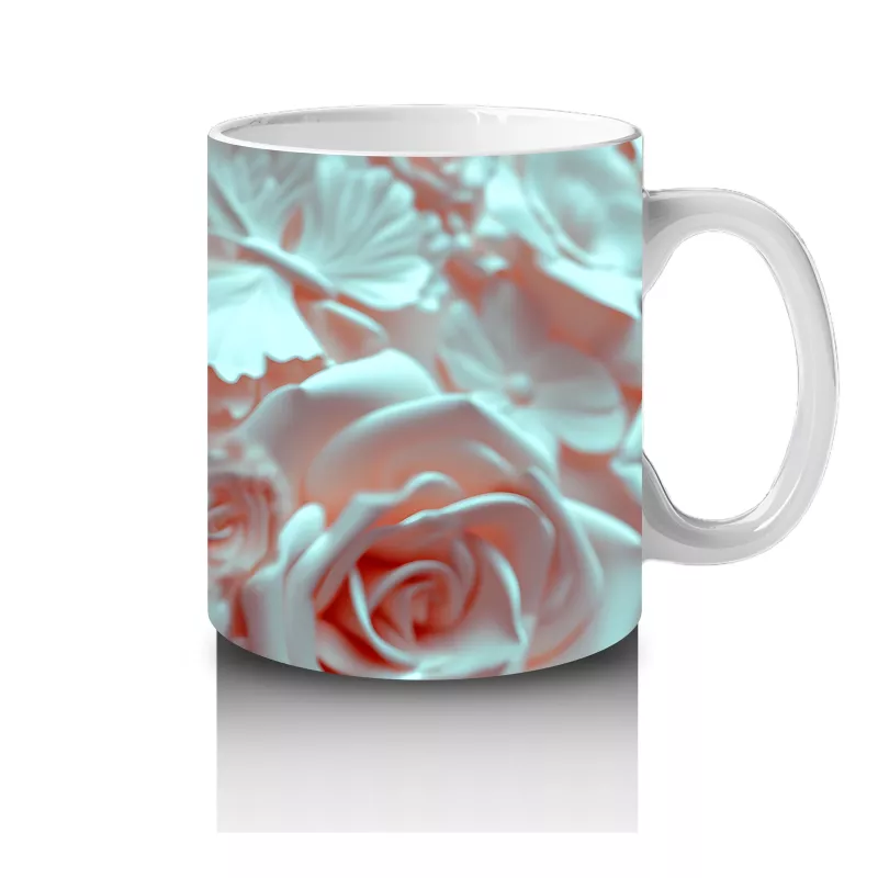 Açık Mavi Gül Yaprakları Üzerinde Narin Kelebek - Baskılı kahve kupası - 4