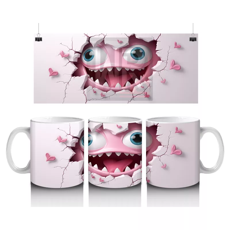 Ağzı Açık Sevimli Yaratık Maskotu – Baskılı Kahve Kupası