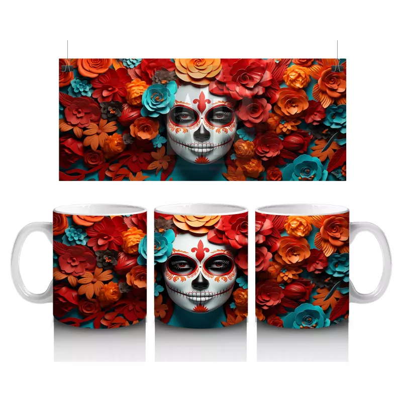 Alevli Çiçekler İçinde Parlak Mavi Maske – Hediyelik Kahve Kupası