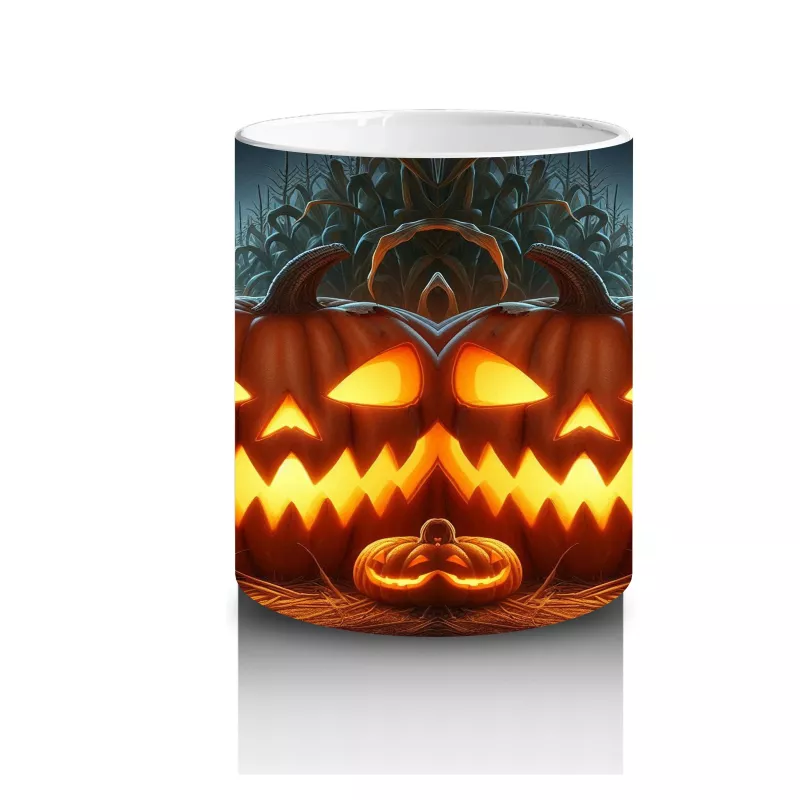 Alevli Gözleriyle Gülümseyen Balkabağı Figürlü Korku Temalı Cadılar Bayramı Baskılı Kupa Bardak - 3