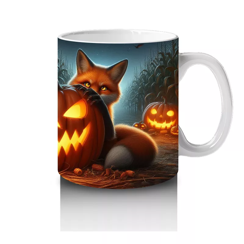 Alevli Gözleriyle Gülümseyen Balkabağı Figürlü Korku Temalı Cadılar Bayramı Baskılı Kupa Bardak - 4