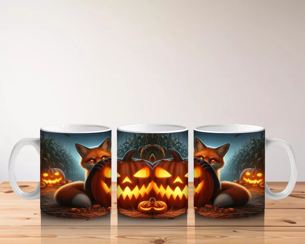 Alevli Gözleriyle Gülümseyen Balkabağı Figürlü Korku Temalı Cadılar Bayramı Baskılı Kupa Bardak - 5