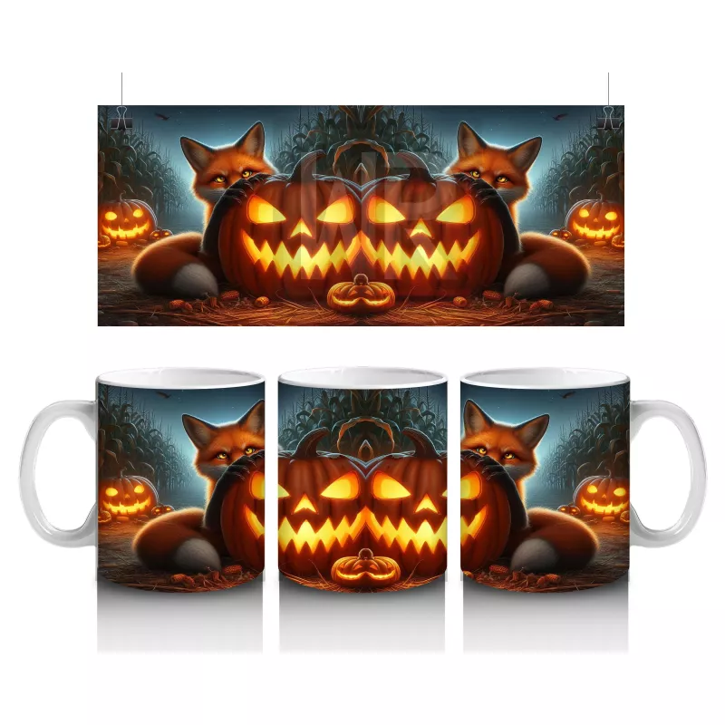 Alevli Gözleriyle Gülümseyen Balkabağı Figürlü Korku Temalı Cadılar Bayramı Baskılı Kupa Bardak