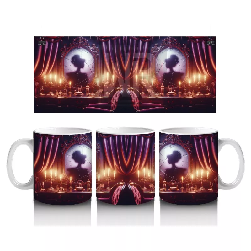 Alevli Gözlerle Bakan Devasa Kafatası Figürlü Korku Temalı Cadılar Bayramı Baskılı Kupa Bardak