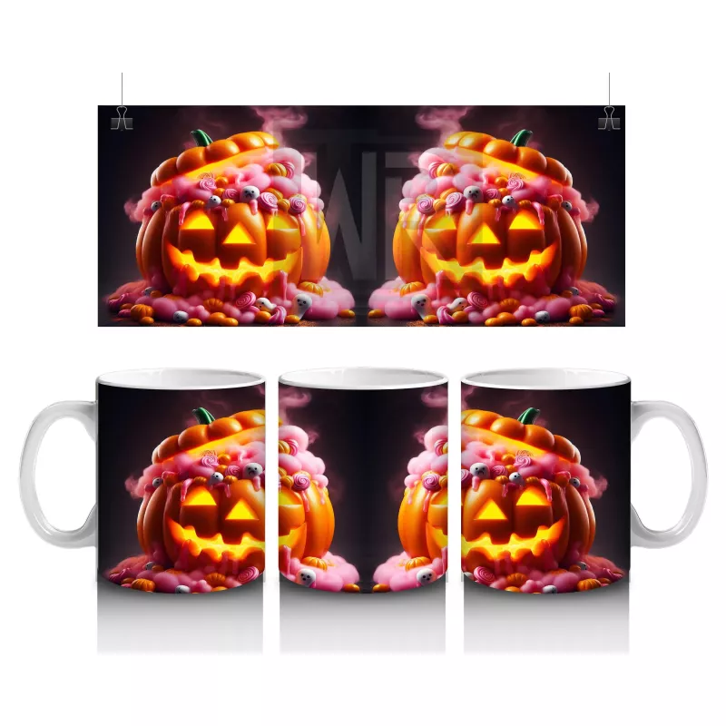 Alevli Gözlerle Gülümseyen Korkunç Balkabakları Temalı Cadılar Bayramı Baskılı Kupa