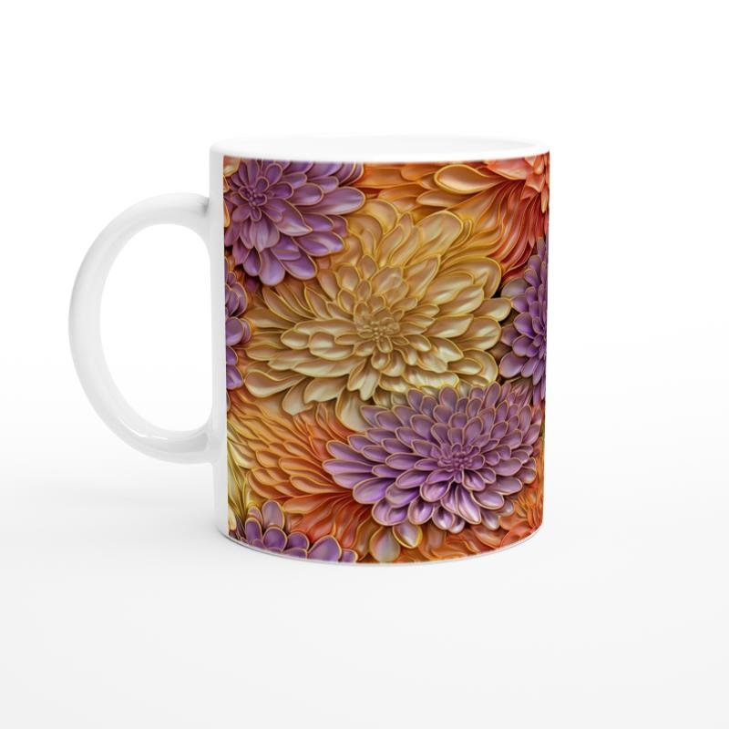 Altın Çerçeveli Mor ve Turuncu Çiçekli Kupa Bardak