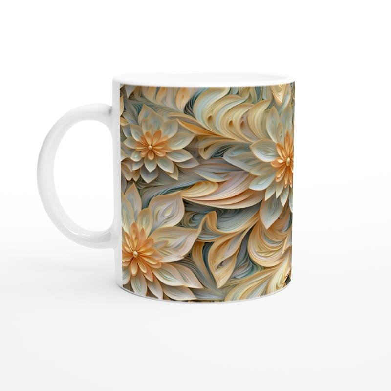 Altın Dalgalar Çiçek Desenli Kupa Bardak