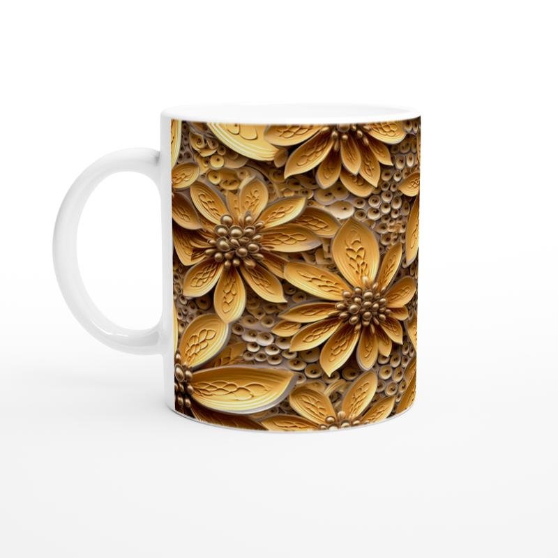 Altın Dokunuşlu Çiçekli Kupa Bardak