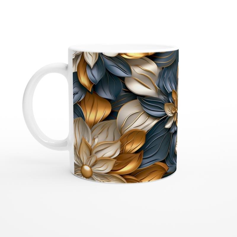 Altın Dokunuşlu Geometrik Çiçek Desenli Kupa Bardak