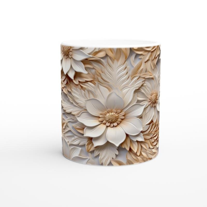 Altın Gölgeli Krem Çiçekli Kupa Bardak - 2