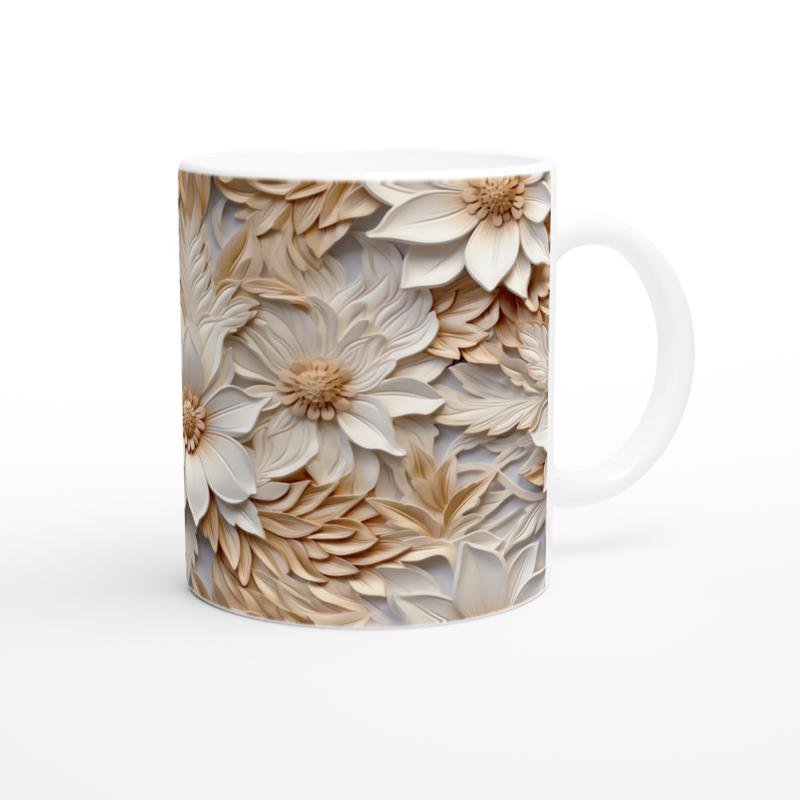 Altın Gölgeli Krem Çiçekli Kupa Bardak - 3