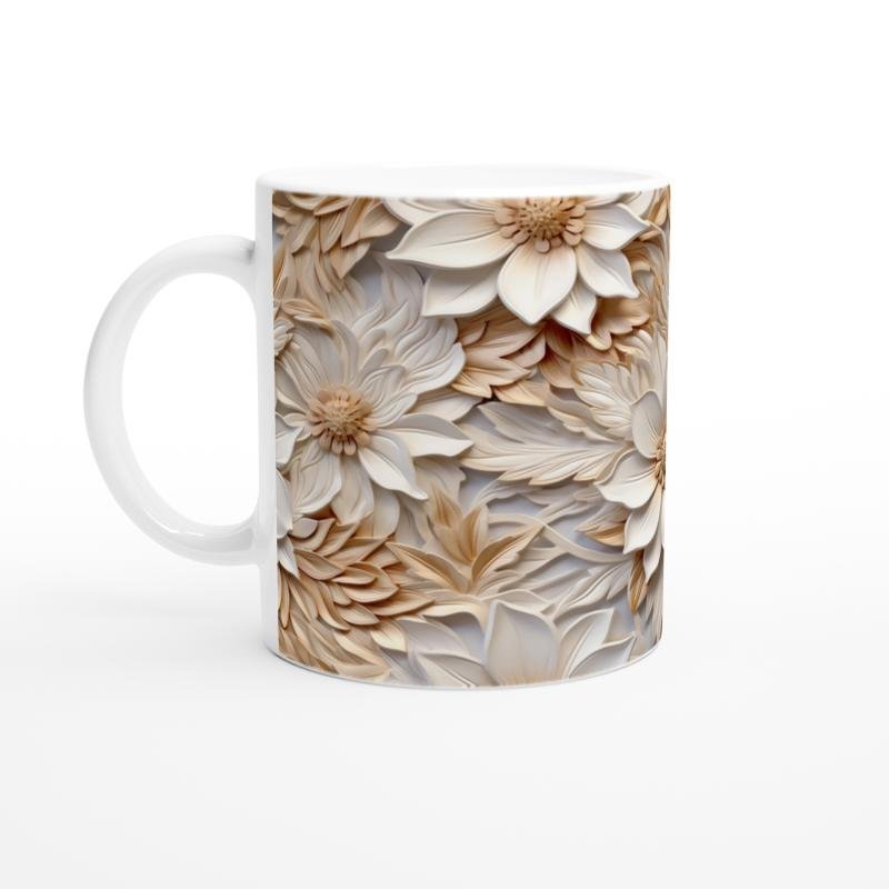 Altın Gölgeli Krem Çiçekli Kupa Bardak