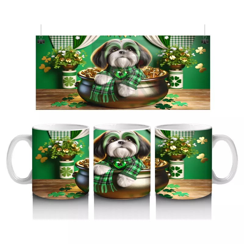 Altın Kazanında Oturan St. Patrick’s Temalı Beagle - Baskılı kahve kupası