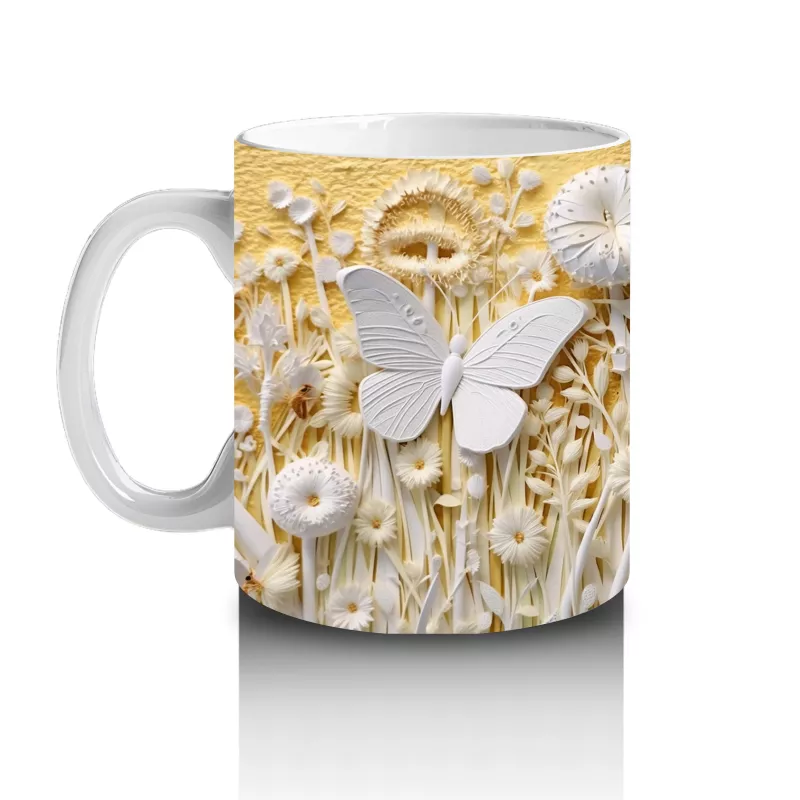 Altın Mekanik Kelebek Deseni – Baskılı Kahve Kupası - 2