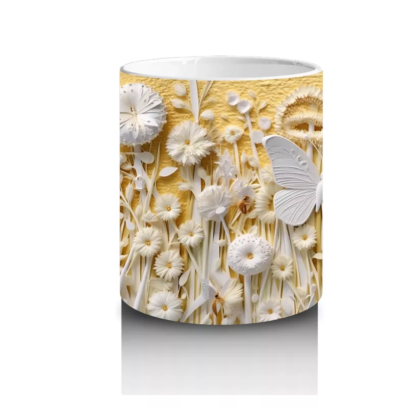 Altın Mekanik Kelebek Deseni – Baskılı Kahve Kupası - 3