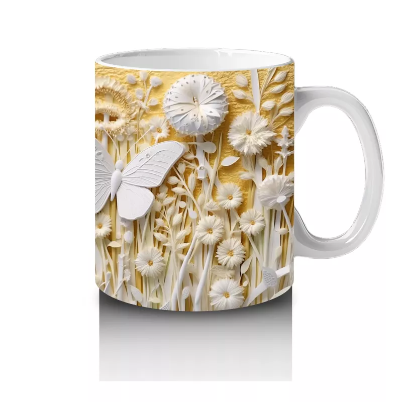 Altın Mekanik Kelebek Deseni – Baskılı Kahve Kupası - 4