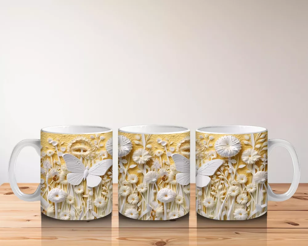 Altın Mekanik Kelebek Deseni – Baskılı Kahve Kupası - 5