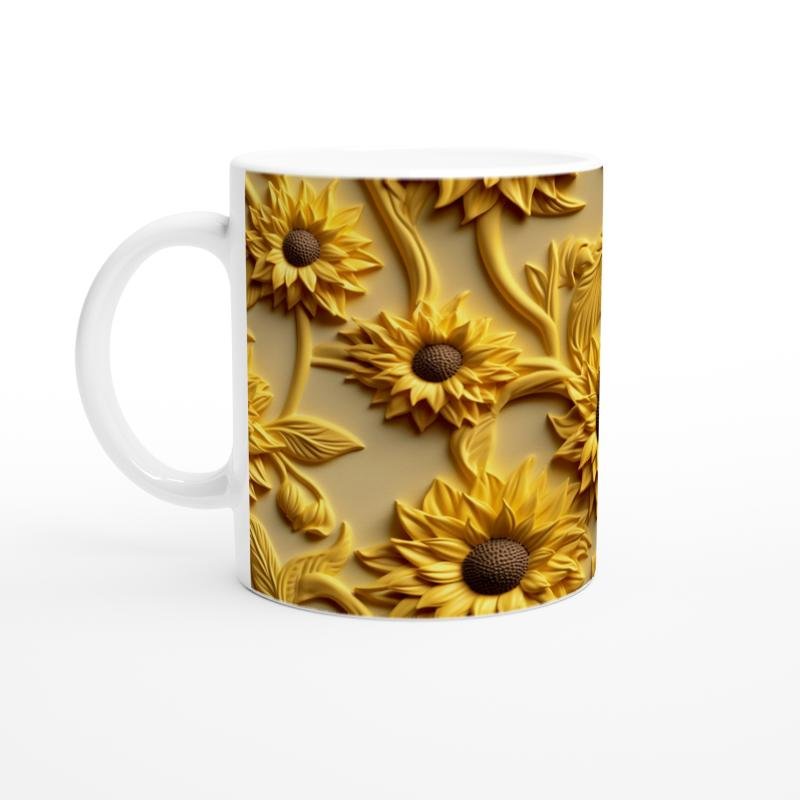 Altın Rölyef Ayçiçeği Desenli Kupa Bardak