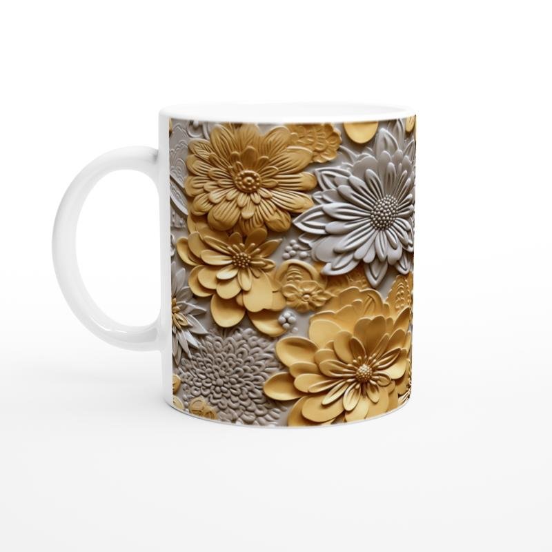 Altın ve Gümüş Rölyef Çiçek Desenli Kupa Bardak