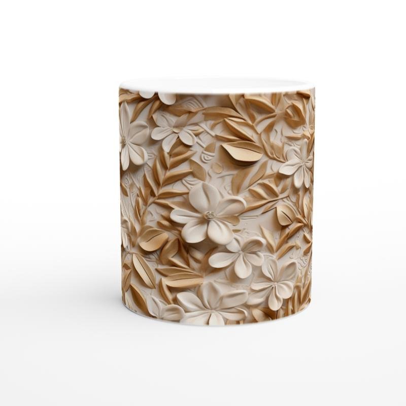 Altın ve Krem Çiçek Desenli Lüks Kupa - 2