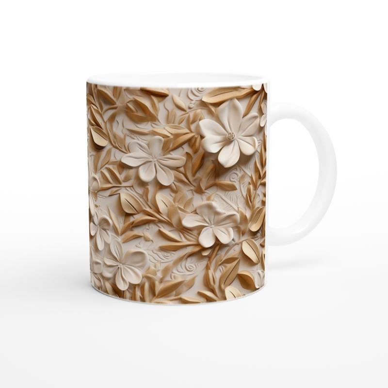 Altın ve Krem Çiçek Desenli Lüks Kupa - 3