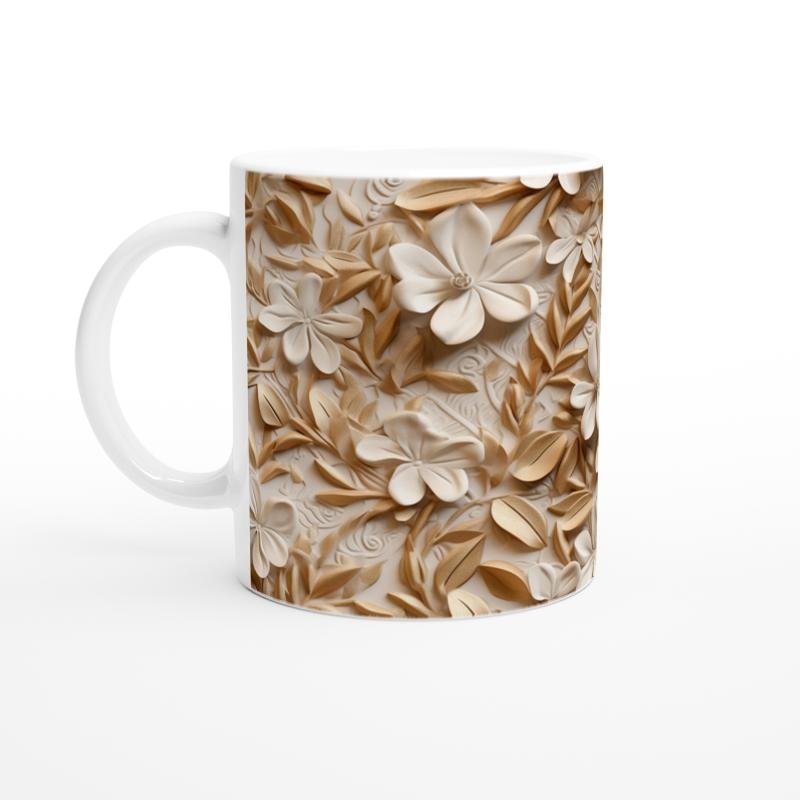 Altın ve Krem Çiçek Desenli Lüks Kupa