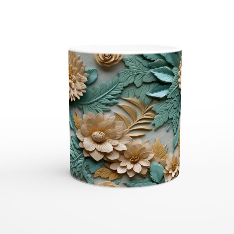 Altın Vurgulu Rölyef Çiçekli Kupa Bardak - 2