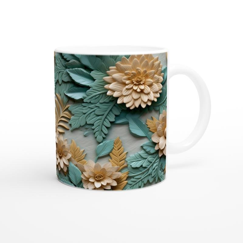 Altın Vurgulu Rölyef Çiçekli Kupa Bardak - 3