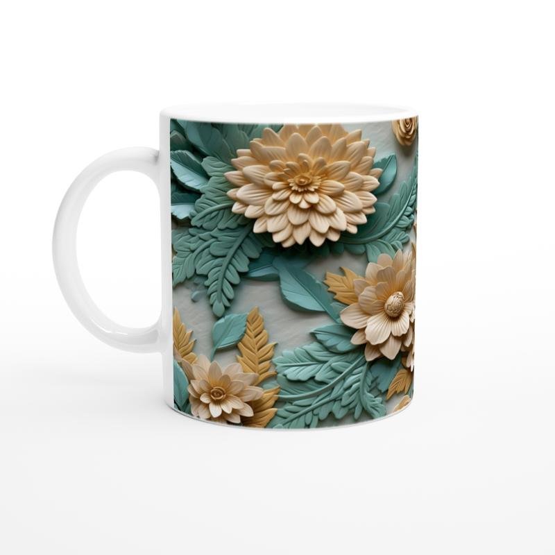 Altın Vurgulu Rölyef Çiçekli Kupa Bardak