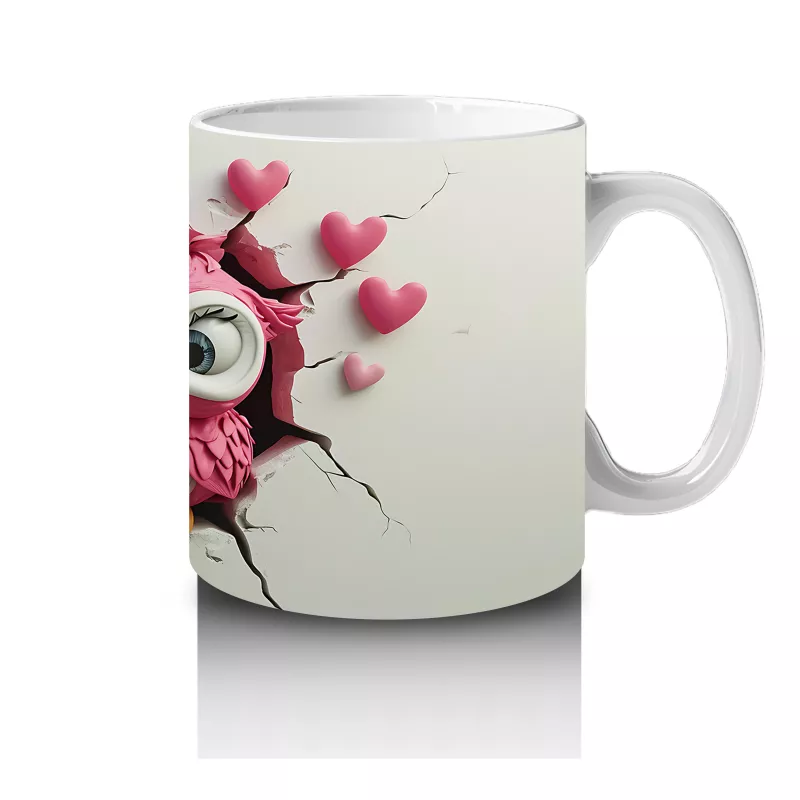 Aşık Baykuş Çifti ve Pembe Kalpler – Baskılı Kahve Kupası - 4
