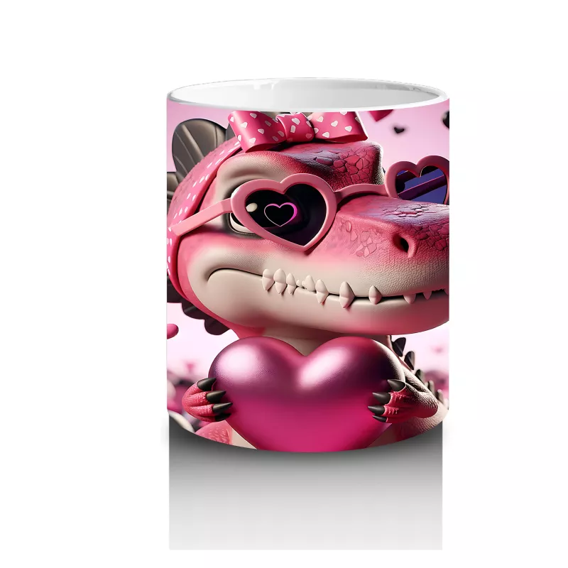 Aşk Temalı Kalpli Gözlü Dinazor – Baskılı Kahve Kupası - 3