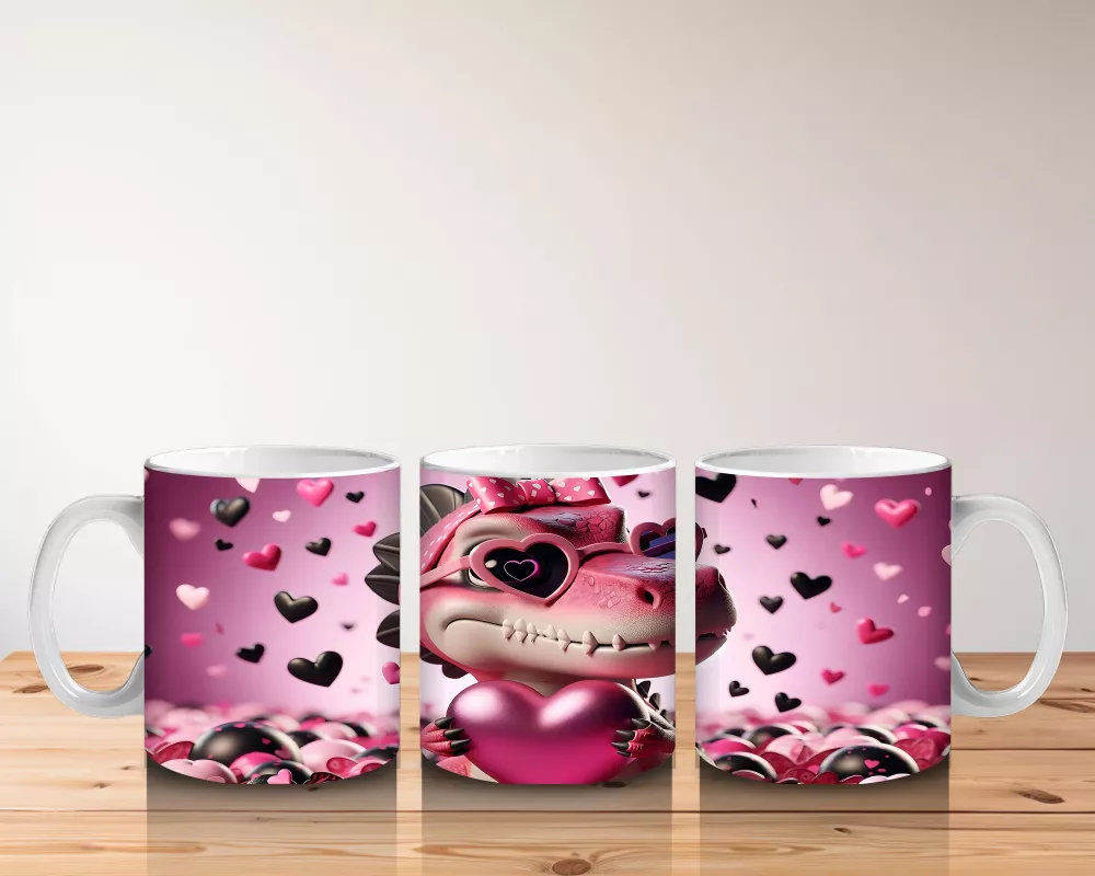 Aşk Temalı Kalpli Gözlü Dinazor – Baskılı Kahve Kupası - 5