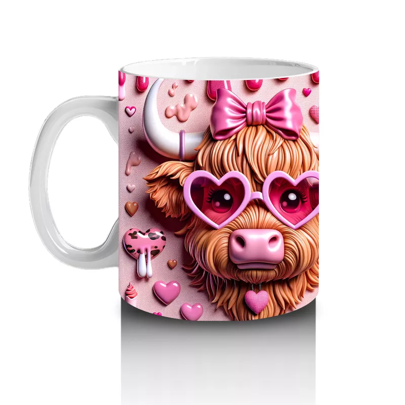 Aşk Temalı Kalpli Gözlük Takmış Sevimli İnek - Baskılı kahve kupası - 2