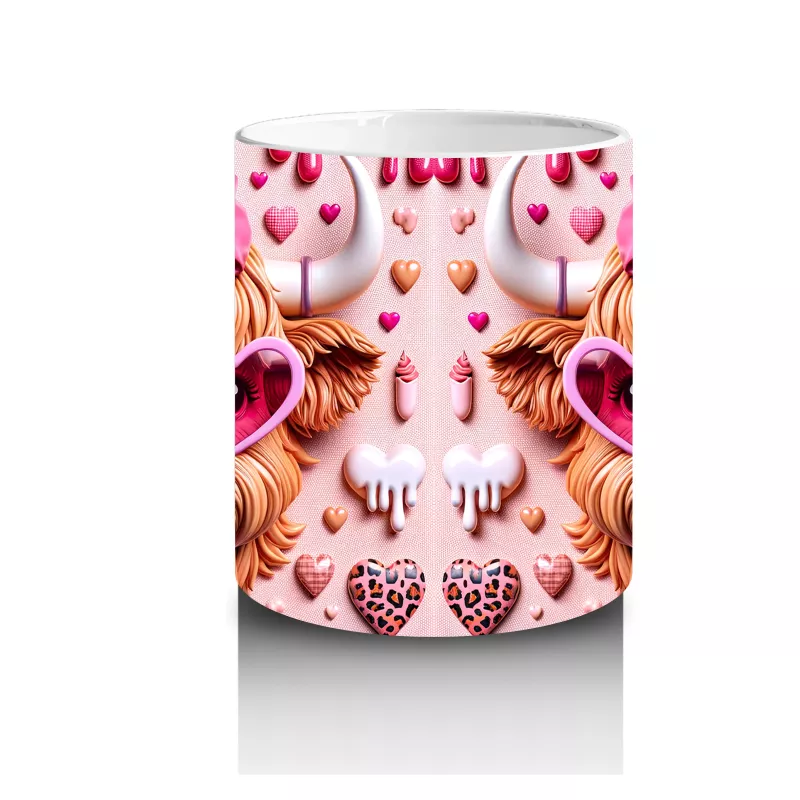 Aşk Temalı Kalpli Gözlük Takmış Sevimli İnek - Baskılı kahve kupası - 3