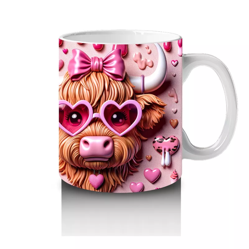 Aşk Temalı Kalpli Gözlük Takmış Sevimli İnek - Baskılı kahve kupası - 4