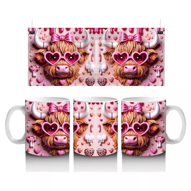 Aşk Temalı Kalpli Gözlük Takmış Sevimli İnek - Baskılı kahve kupası