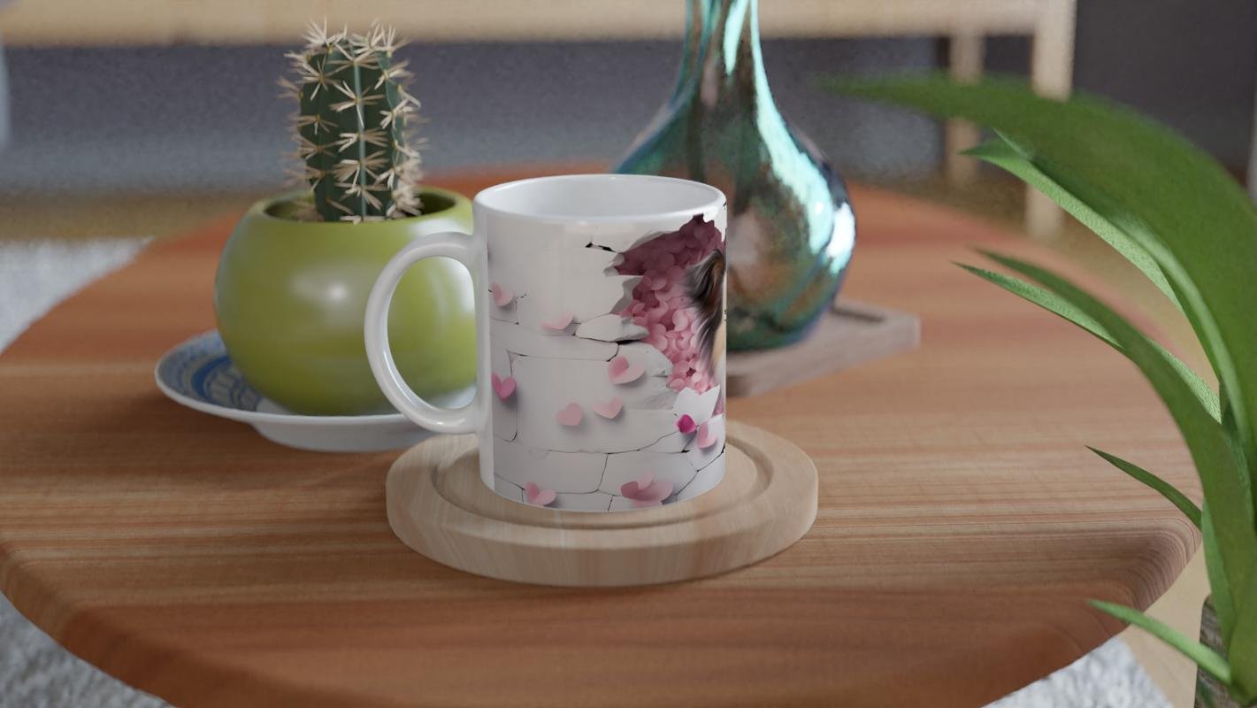 Aşkla Bakan Sevimli Köpek Temalı Baskılı Kupa Bardak - 4