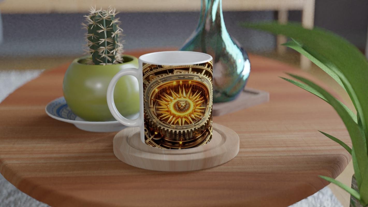 Aslan Burcu Baskılı Kahve Kupası - Zamanın Çarkları Astroloji Mekanizması Vs4 - 4