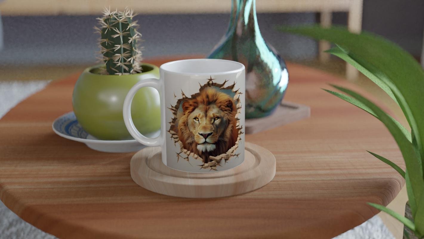 Aslanın Gücü Duvarı Delen Baskılı Kupa Bardak - 4