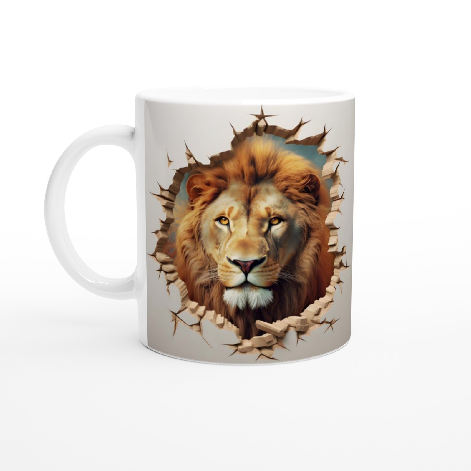 Aslanın Gücü Duvarı Delen Baskılı Kupa Bardak