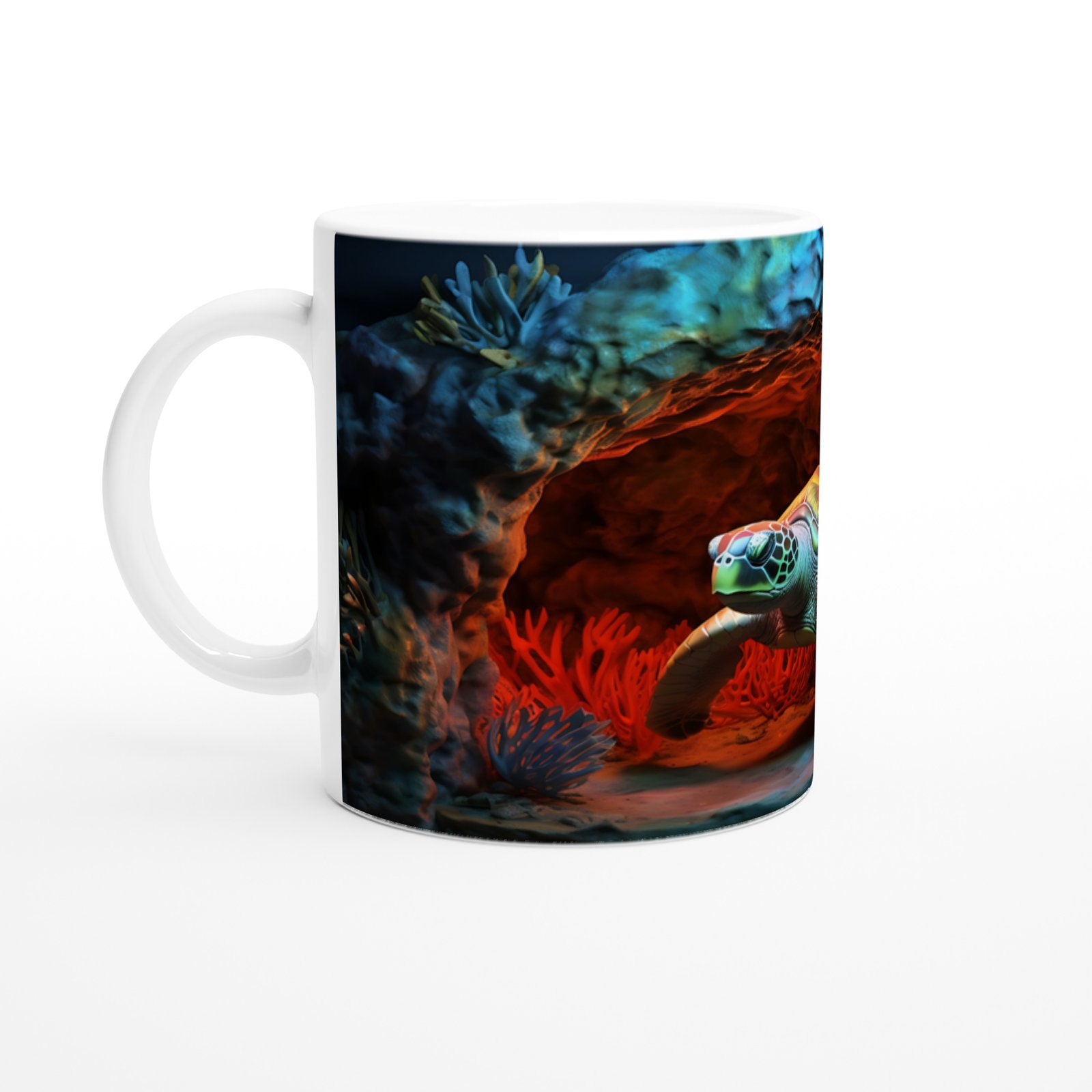 Ateş Renkli Mağarada Yüzen Deniz Kaplumbağası Kupa Bardak - 2