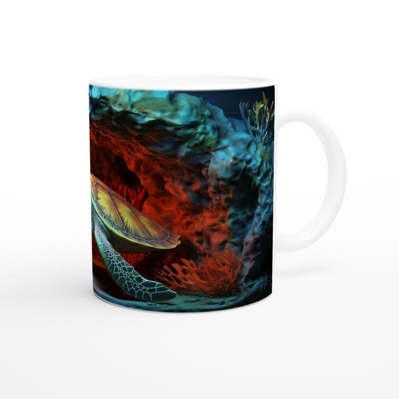 Ateş Renkli Mağarada Yüzen Deniz Kaplumbağası Kupa Bardak - 3