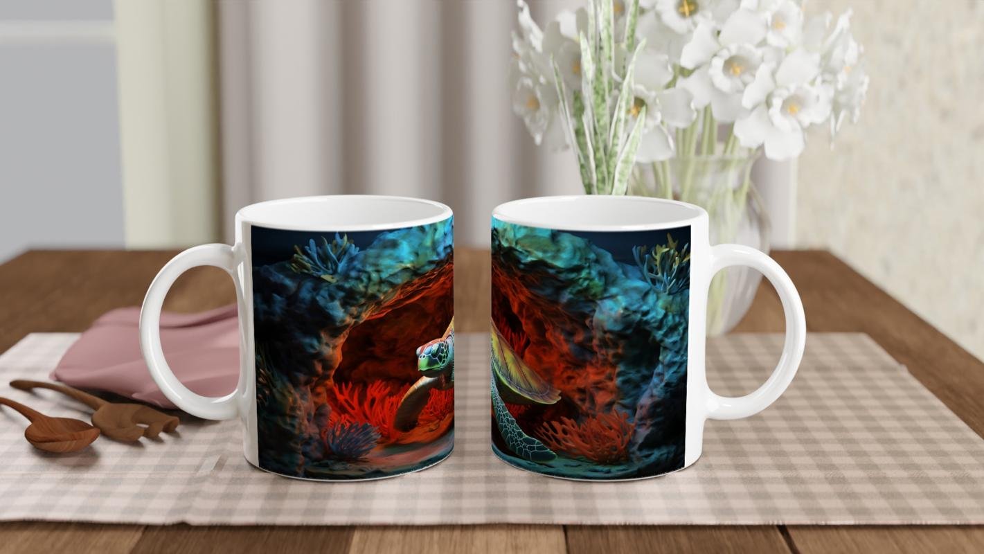 Ateş Renkli Mağarada Yüzen Deniz Kaplumbağası Kupa Bardak - 5