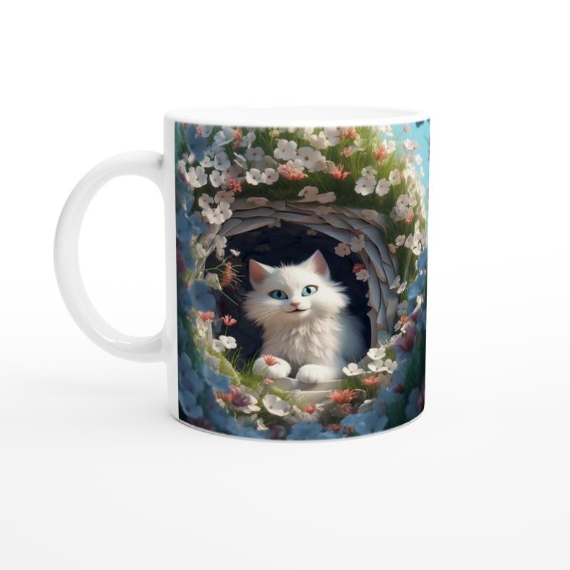 Bahar Bahçesindeki Bembeyaz Kedi Kupa Bardak