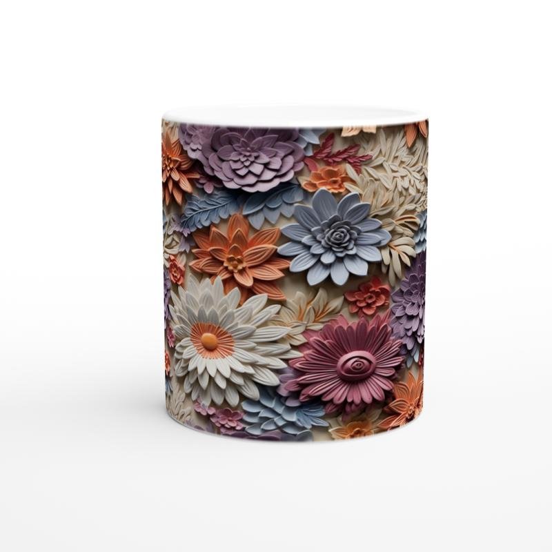 Baharat Tonlarında Rölyef Çiçekli Kupa Bardak - 2