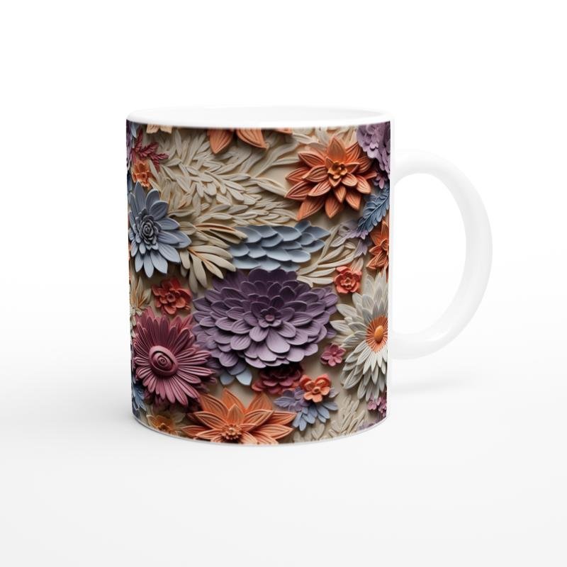 Baharat Tonlarında Rölyef Çiçekli Kupa Bardak - 3