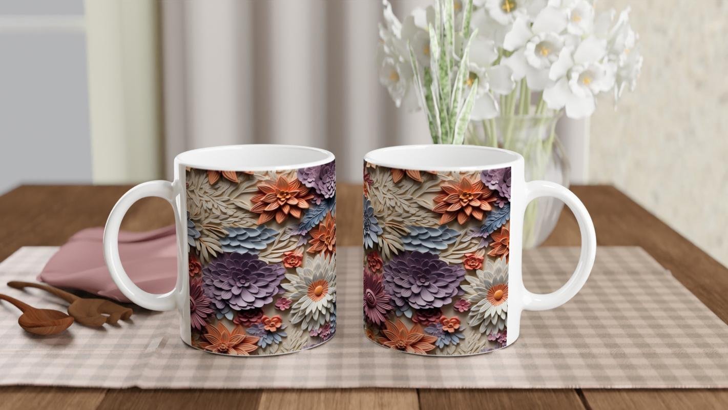 Baharat Tonlarında Rölyef Çiçekli Kupa Bardak - 5