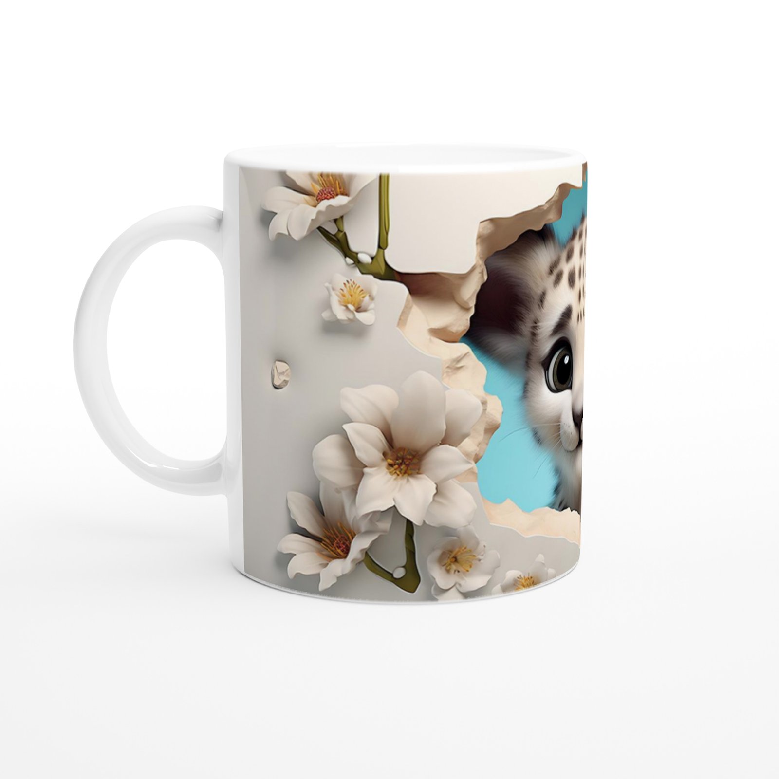 Baharın Masum Yüzü Kar Leoparı Yavrusu Temalı Baskılı Kupa Bardak - 2