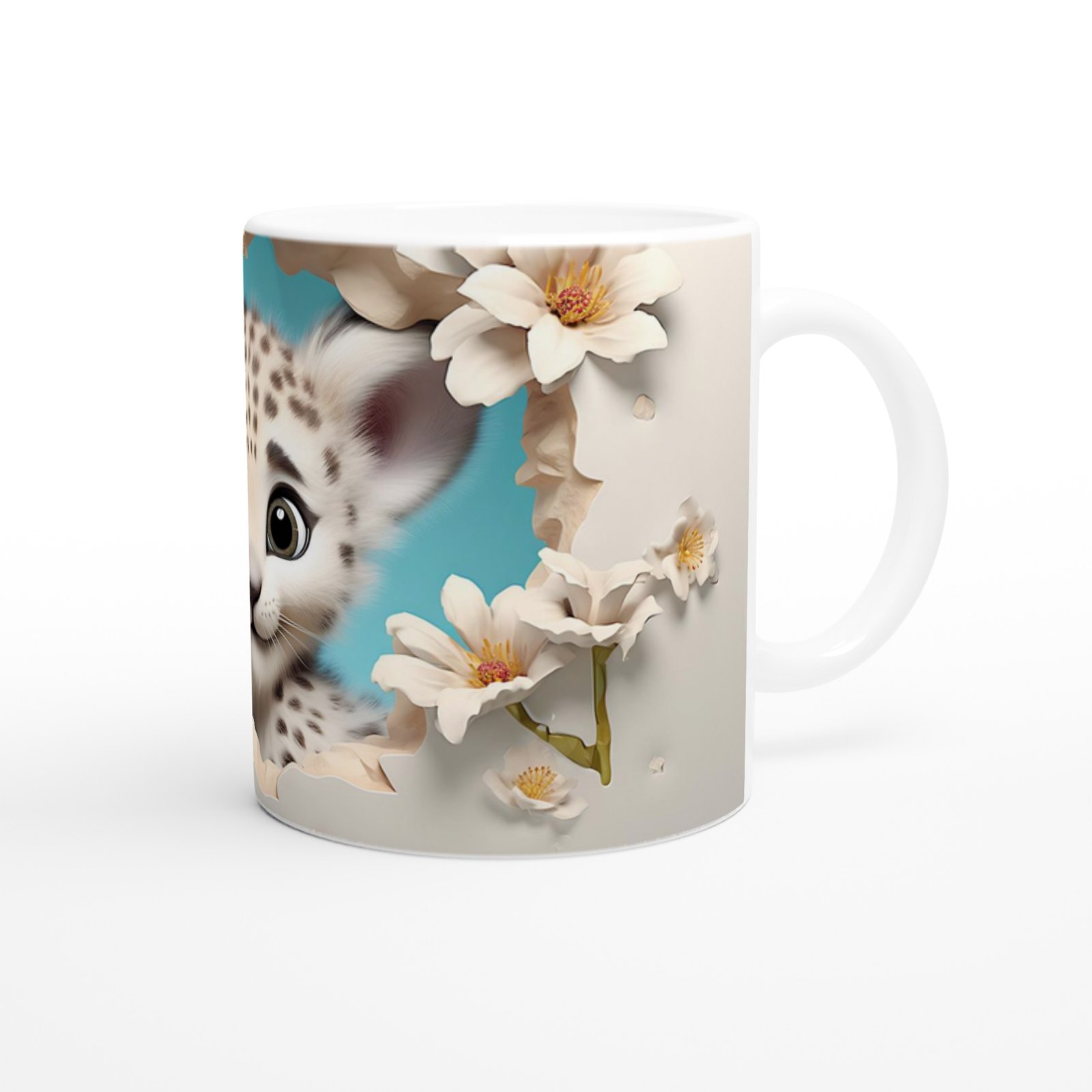 Baharın Masum Yüzü Kar Leoparı Yavrusu Temalı Baskılı Kupa Bardak - 3